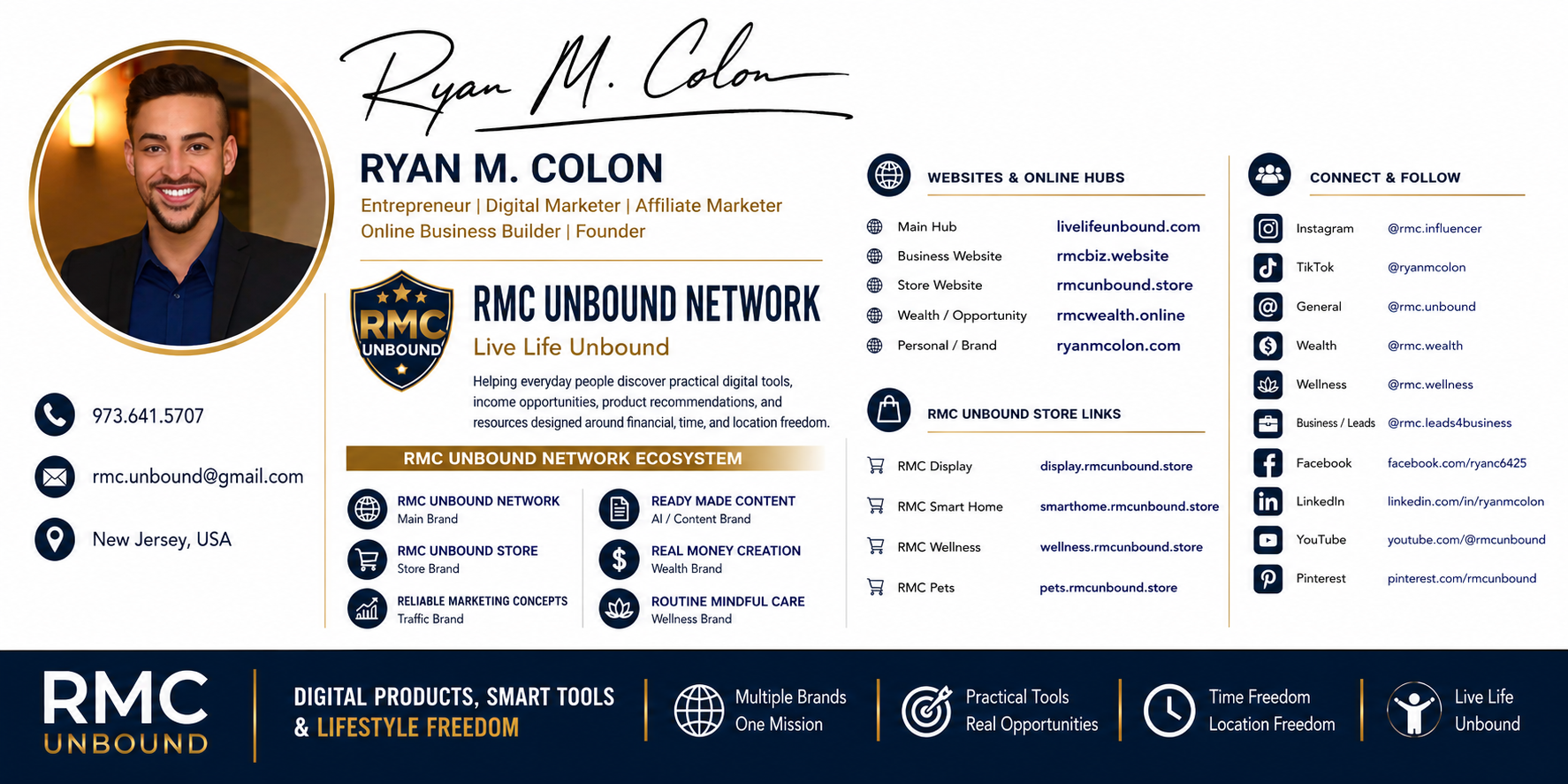 Ryan M. Colon digital business card and RMC Unbound profile design