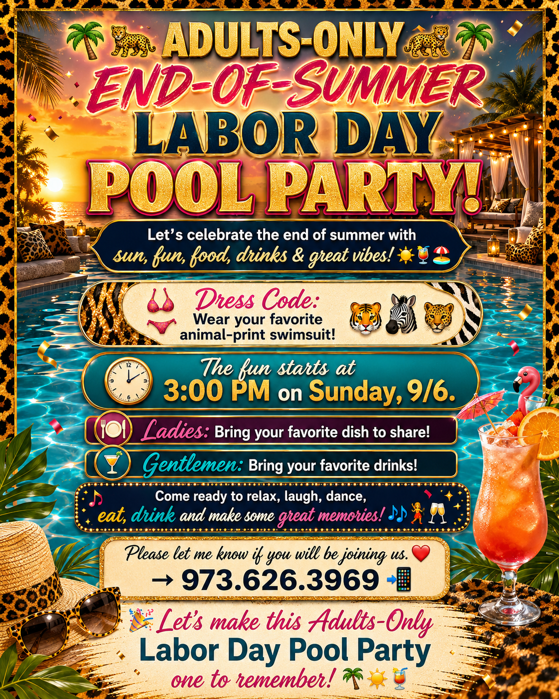 Adults-only end-of-summer Labor Day pool party flyer
