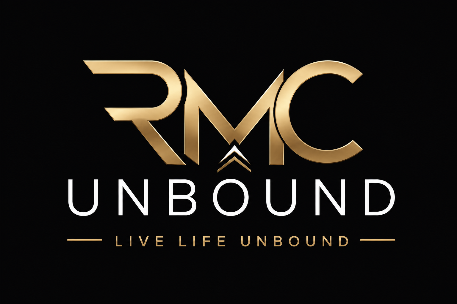 Gold and white RMC Unbound logo on a black background