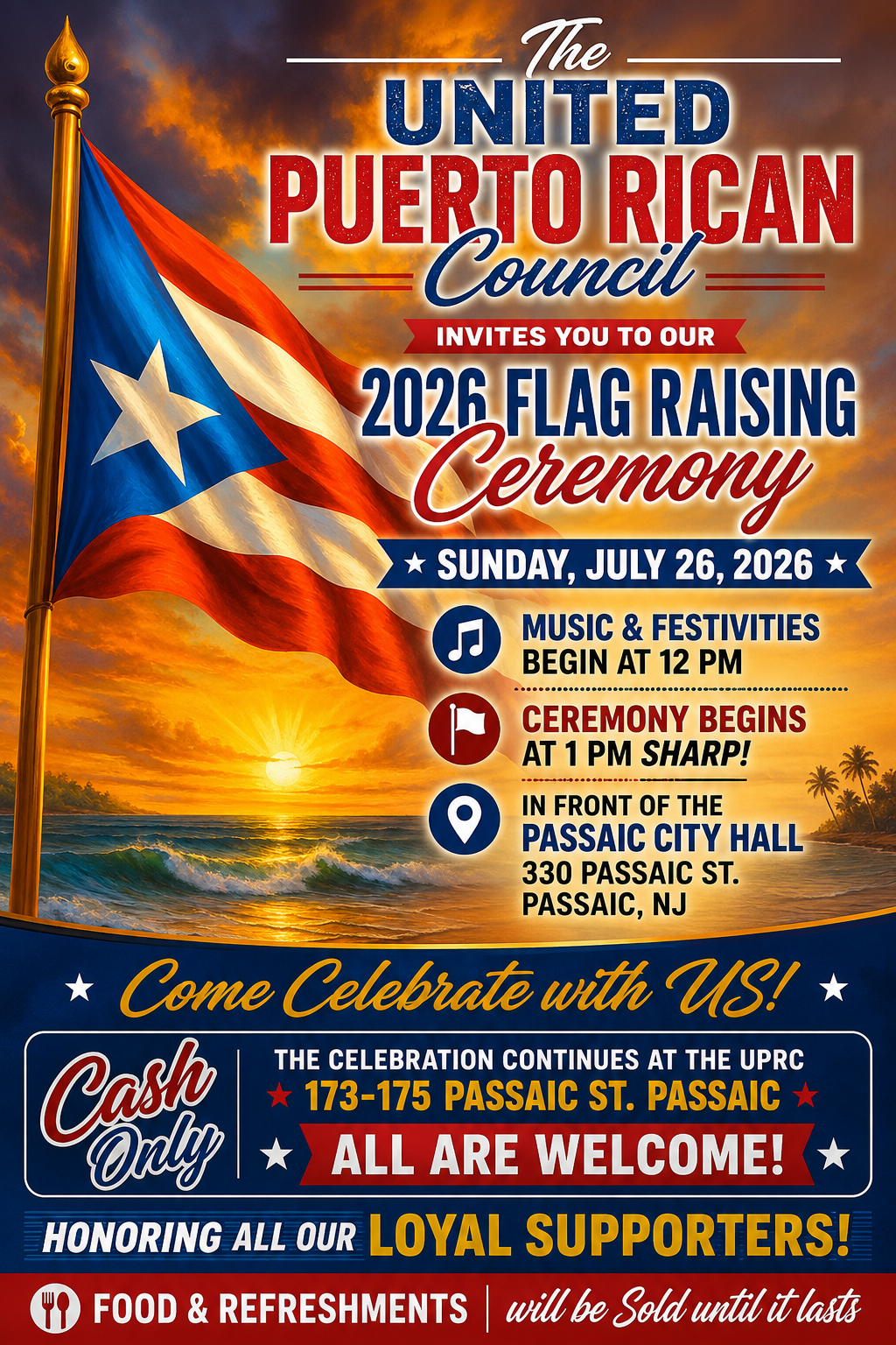 United Puerto Rican Council 2026 flag raising ceremony poster