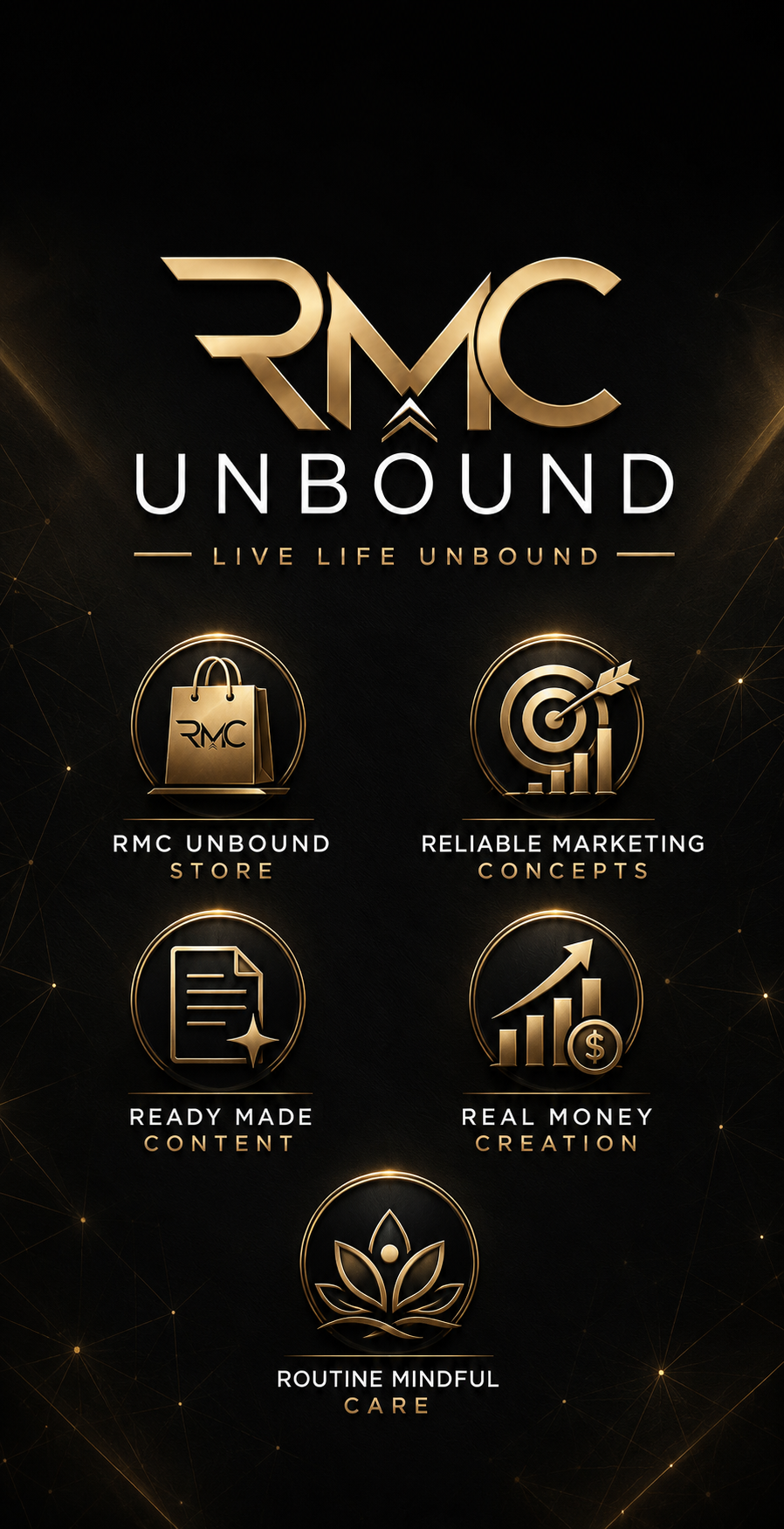RMC Unbound network wallpaper showing five connected branch emblems